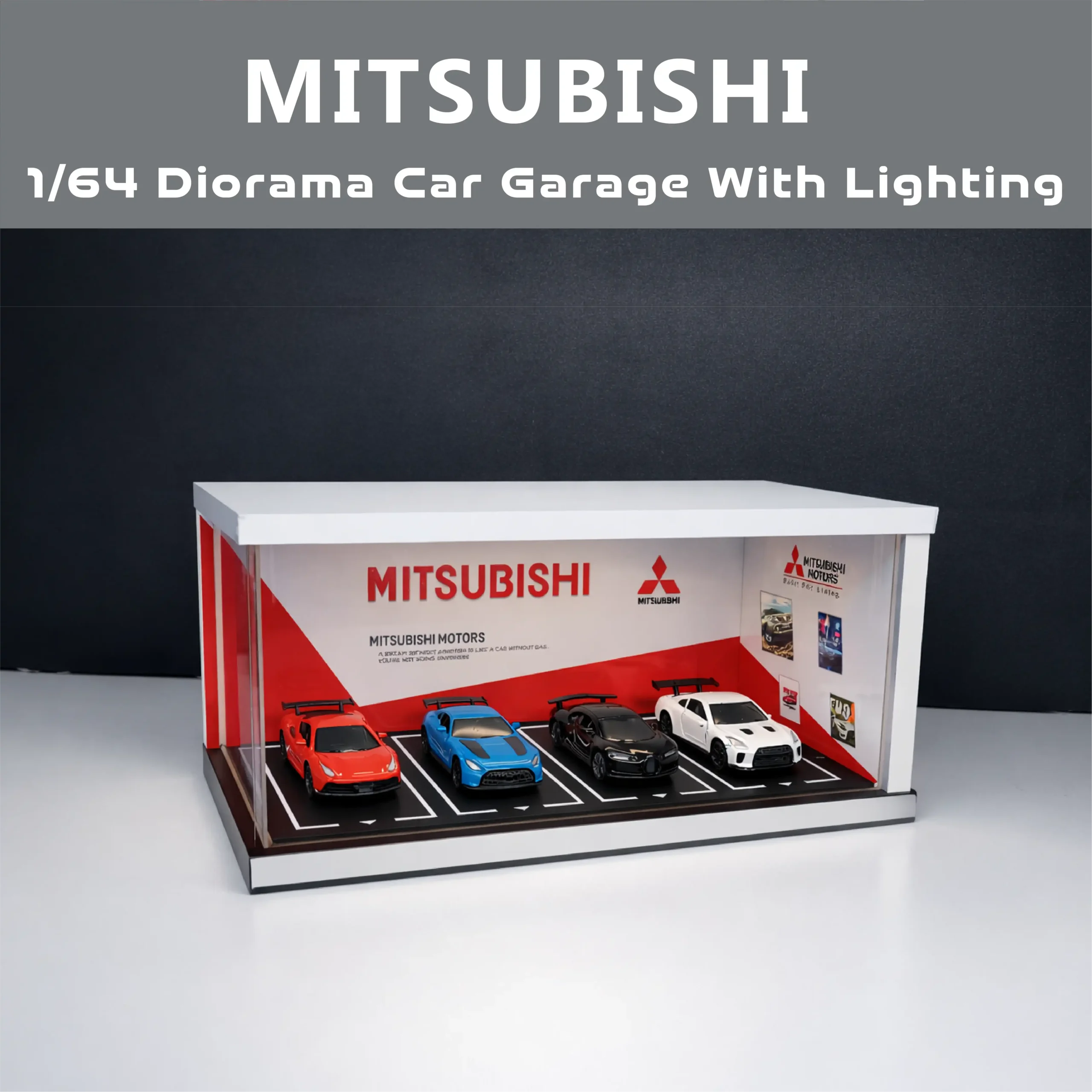1 1 Mitsubishi Diorama Car Garage – Premium Display Setup for Diecast With Tri-Color Lighting - Image 1